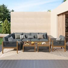 Image of 7 Seater Garden Lounge Sofa Set w/ Coffee Tables, Outdoor Patio Furniture, Grey
