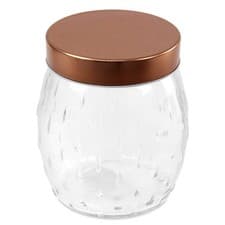 Image of Storage Jar 1.2L Embossed Round Glass Container with Airtight Copper Plastic Lid