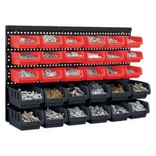 Image of 32 PC WALL MOUNTED GARAGE STORAGE BIN WORKSHOP ORGANISER RACK DIY TOOL BOXES