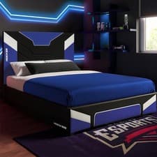 Image of X ROCKER Cerberus MKII Gaming Bed Frame Upholstered | DOUBLE - BLUE | CLEARANCE