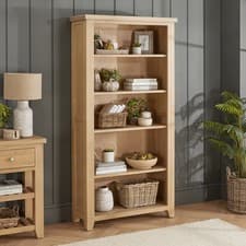 Image of Large Tall Bookcase Cheshire Whitewash Oak Living Room Study Bedroom Furniture