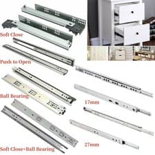 Image of Drawer Runners Ball Bearing Slides Metal Grooved 17mm 27mm/Soft Close/Undermount