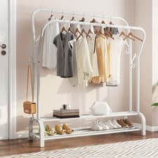 Image of Heavy Duty Metal Double Rail Clothes Garment Hanging Rack Shelf Display Stand UK