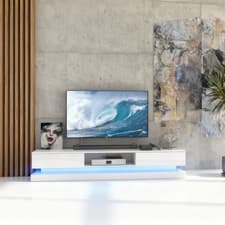 Image of 180cm White Matt & White Gloss TV Unit | Drop-Down Doors | Free LED Shelf Lights