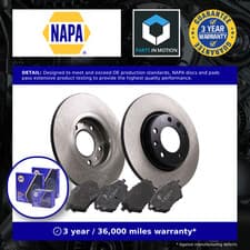 Image of 2x Solid Brake Discs and Pads Rear NAPA NBK5309DP fits Peugeot Citroen +