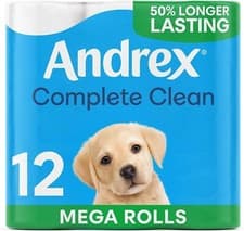 Image of Andrex Classic Clean Mega Toilet Roll - 12 Mega XL Rolls= 18 Standard Rolls