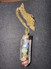 Image of Seven Chakra Pendant Crystal Clear Quartz Crystal Healing Necklace
