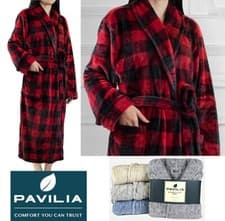 Image of Womens Fleece Robe with Shawl Collar Plush Soft Warm Long Spa Night Bathrobe