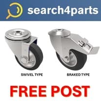 Image of 125mm Medium Duty Black Rubber Wheel Castor Bolt Hole Fixing Swivel & Braked
