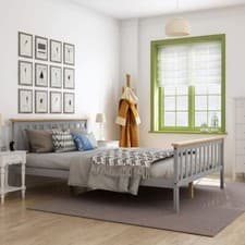 Image of Pine Wooden 4FT6 Double Bed Frame Slatted Bedframe Bedroom Furniture