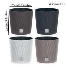 Image of Round Planter Plant Flower Pot Outdoor Garden Weatherproof with Insert Rattan