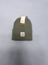 Image of Carhartt Knit Beanie Hat Olive Green Cuffed Logo Patch One Size New