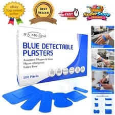 Image of 100 Assorted Sizes Blue Detectable Plasters - Hypoallergenic Comfort & Sterile