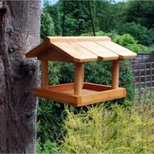 Image of Hanging Wooden Bird Table Feeding Station Nesting House Outdoor Garden Feeder