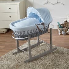 Image of Baby Moses Basket With Stand - Blue Waffle / Grey Wicker | For Your Little One