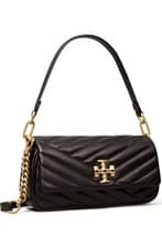 Image of Tory Burch Kira Chevron Small Leather Shoulder Bag Black/Gold Women’s New $550