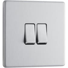 Image of BG 2 Gang 2 Way Light Switch White Square Edge 10AX Double Plate Electrical