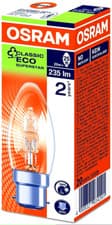 Image of 2 x OSRAM Classic Eco 20W Candle BC Warm White Dimmable Halogen Light Bulbs
