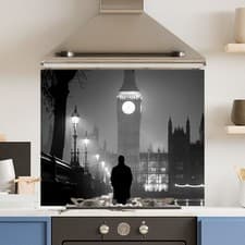 Image of Premium Various Sizes Monochrome BigBen 6mm Glass Toughened Kitchen Splashback