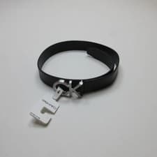 Image of Calvin Klein Belt Black Genuine Leather CK Logo Metal Buckle Adjustable Size 32