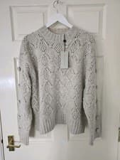 Image of Mint Velvet Cable Button Jumper Size XL Neutral Wool Blend New With Tags Rrp £99