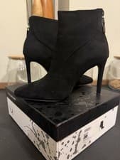 Image of M By Moda In Pelle kizzi Black Alacantara Stiletto Ankle Boot Size 6 (39) BNWB