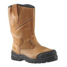 Image of Mens Safety Rigger Boots Gravel Tan Brown Leather Faux Fur Wide Fit Size 7