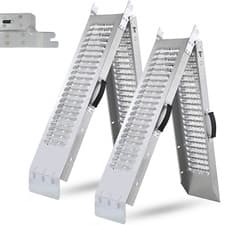 Image of 2 x Foldable Aluminum Steel Loading Ramp Mower Bike Vehicle Garage Tool, 400Kg