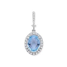 Image of 9ct White Gold 1.77ct Oval Blue Topaz & 0.17ct Diamond Pendant - 9ct Gold