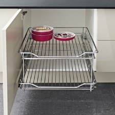 Image of 300mm Pull Out Storage Unit Two Tier Chrome Linear Wire Basket