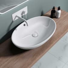 Image of Modern Bathroom Wash Basin Sink Ceramic White Large Oval Countertop 650x420mm