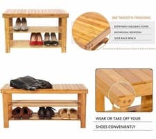 Image of 2 Tier Bamboo Shoe Rack Seating Bench Hallway Storage Organiser Holder Stand