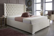 Image of Upholstered Bed Frame Winged Plush Velvet Fabric Double & King Size 4FT6 5FT