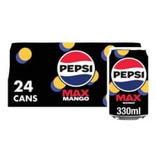 Image of Pepsi Max Mango 24 Pack (24 x 330ml) Soft Drink Cans | Maximum Taste No Sugar