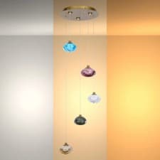 Image of Irregular Coloured Glass Shades 5-Light Multi-Pendant Ceiling Light Gold