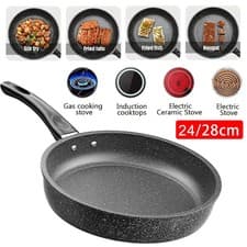 Image of 24/28cm Non Stick Frying Pan GRANITE Marble Coated Gas Electric Induction Hob UK