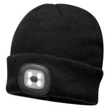 Image of Portwest Beanie Hat and USB Rechargeable LED Head Light Black One Size