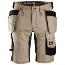 Image of SNICKERS WORK SHORTS ALLROUNDWORK 6141 STRETCH HOLSTER POCKETS - KHAKI / BLACK