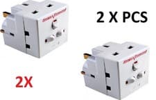 Image of 2x 3 Way 13A Switched Surge Protected adaptor UK Mains Plug With Neon Switched
