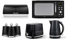Image of Tower Solitaire Black Kettle Toaster Microwave Bread Bin Canisters Matching Set