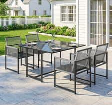 Image of Garden Cube Table and Chairs Dining Patio Metal Glass 4 Seater Furniture Set NEW