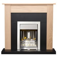 Image of Adam Southwold Fireplace in Oak & Black with Helios Electric Fire in Brushed ...