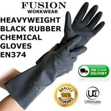 Image of HEAVY DUTY RUBBER GLOVES,BLACK,HOUSEHOLD,CLEANING,HEAVYWEIGHT,WORK,CHEMICAL,LAB