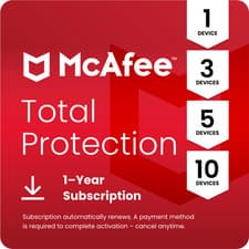 Image of McAfee Total Protection Antivirus 2026 1, 3, 5, 10 1 Year Auto-Renewal - Digital
