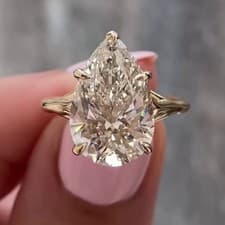 Image of 3.90 TCW Pear Cut Moissanite Proposal Engagement Wedding Ring In 9Ct Yellow Gold
