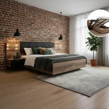 Image of BEST PRICE Elegant LED euro king size OTTOMAN bed,2 bedside, oak & black Kassel