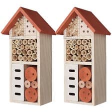 Image of 2 x Large Insect House Butterfly Bee Beetle Bug Hotel Wooden Garden Shelter 26cm