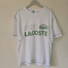 Image of Lacoste Vintage Print Organic Cotton T-Shirt Spellout Logo Size 7 XXL 2XL New