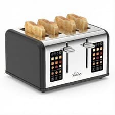 Image of Toastley 4 Slice Smart Toaster, Wide Slots, Dual Screens, Digital Timer, Black