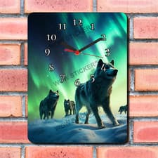 Image of Wolves Northern Lights Design Wall Clock New boxed Gift Animals Wildlife
